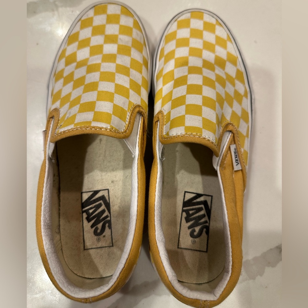 Vans Yellow and White Checkered Sneakers Size 6.5 Men’s Size 8 Women’s EUC - Picture 2 of 5